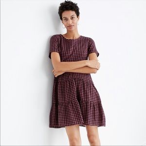 Madewell Short-Sleeve Tiered Mini Dress in Gingham Check